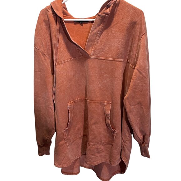 Jane and Delancey Tops - Jane+ Delancey 3X Rust Orange Hooded Pullover Waffle Knit Top